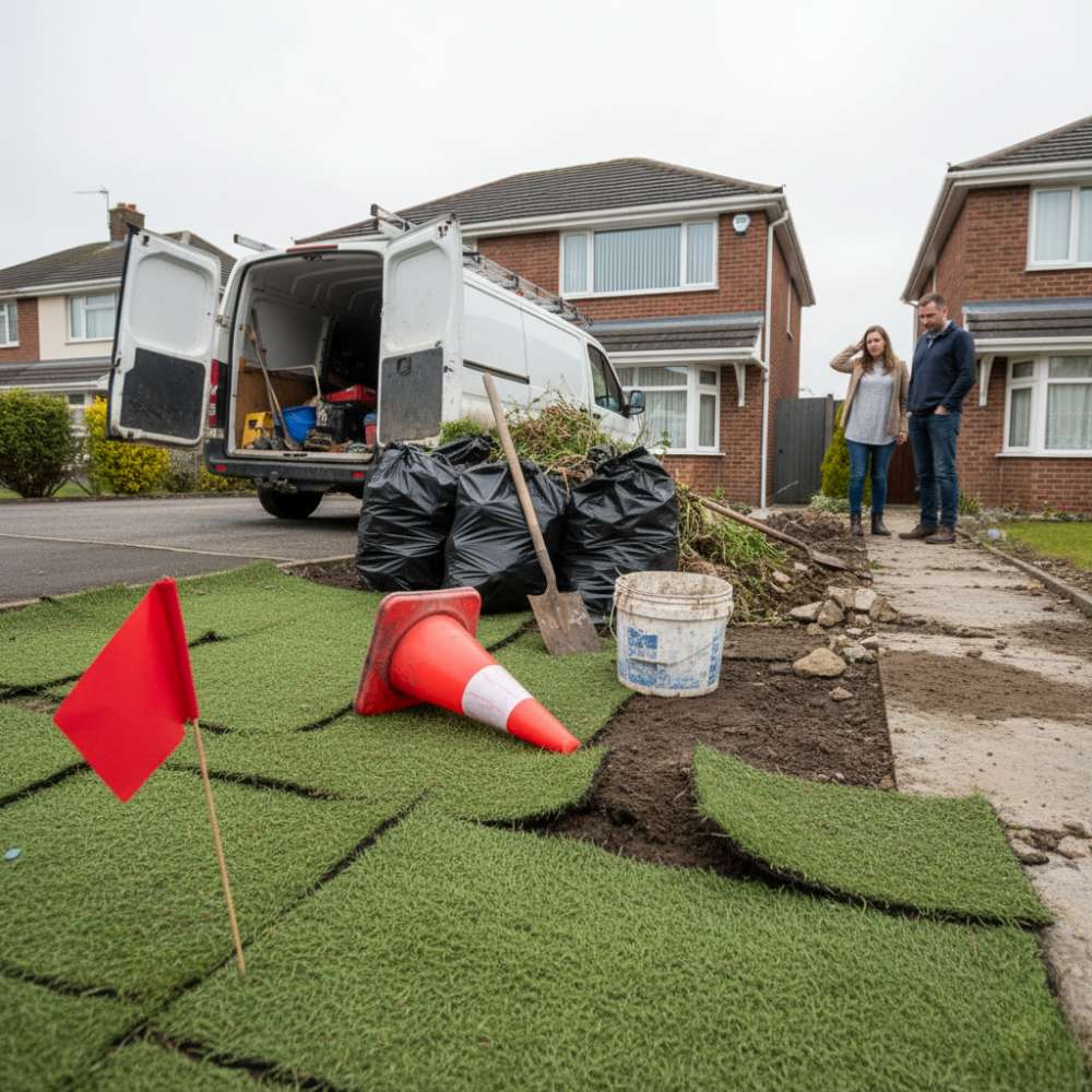 image of artificial grass landscaping red flag